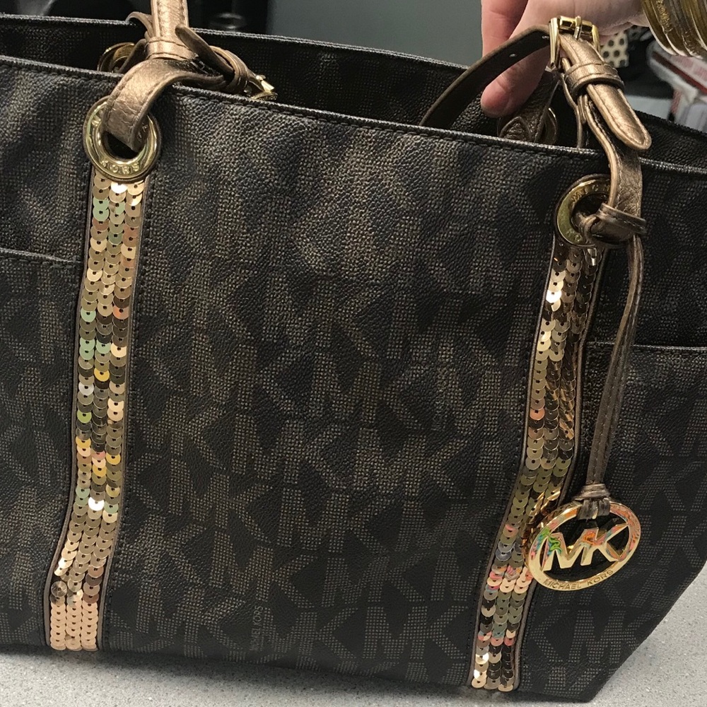 Michael Kors brown signature bag with glitter